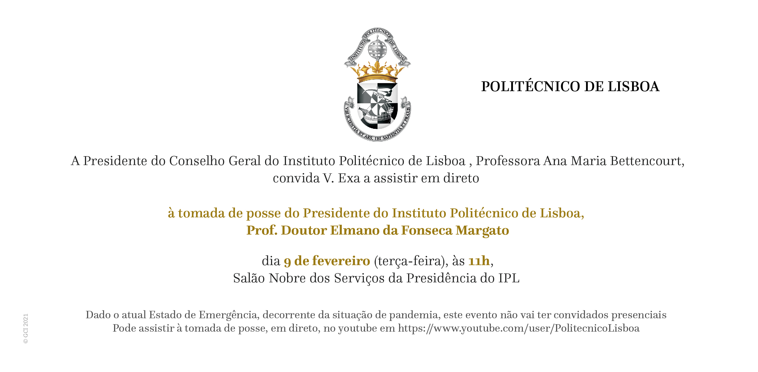 Convite tomada de posse do Presidente do IPL