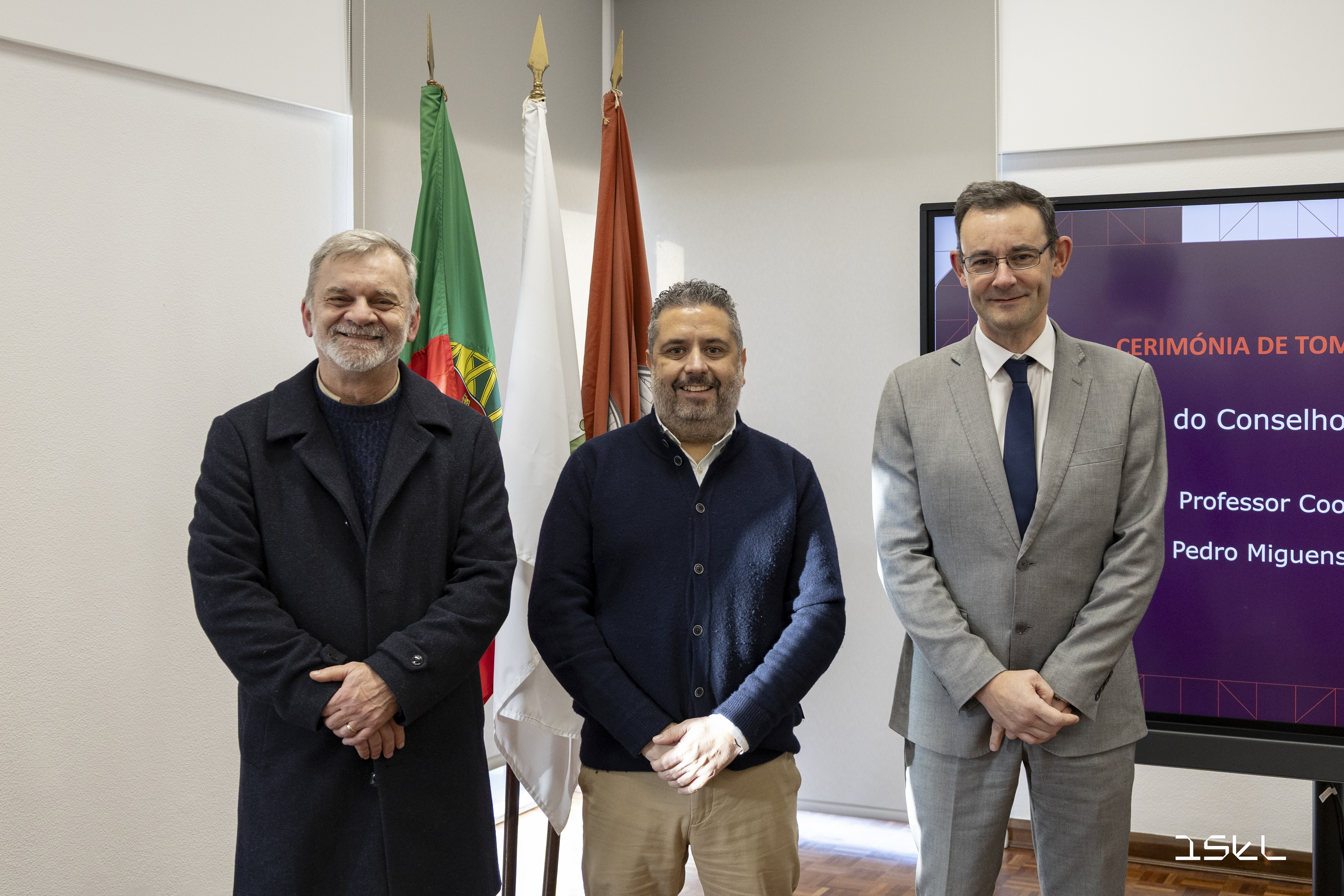 Presidente do IPL, António Belo, Presidente do Conselho de Representantes, Pedro Miguens Matutino e Presidente do ISEL, Professor José Nascimento