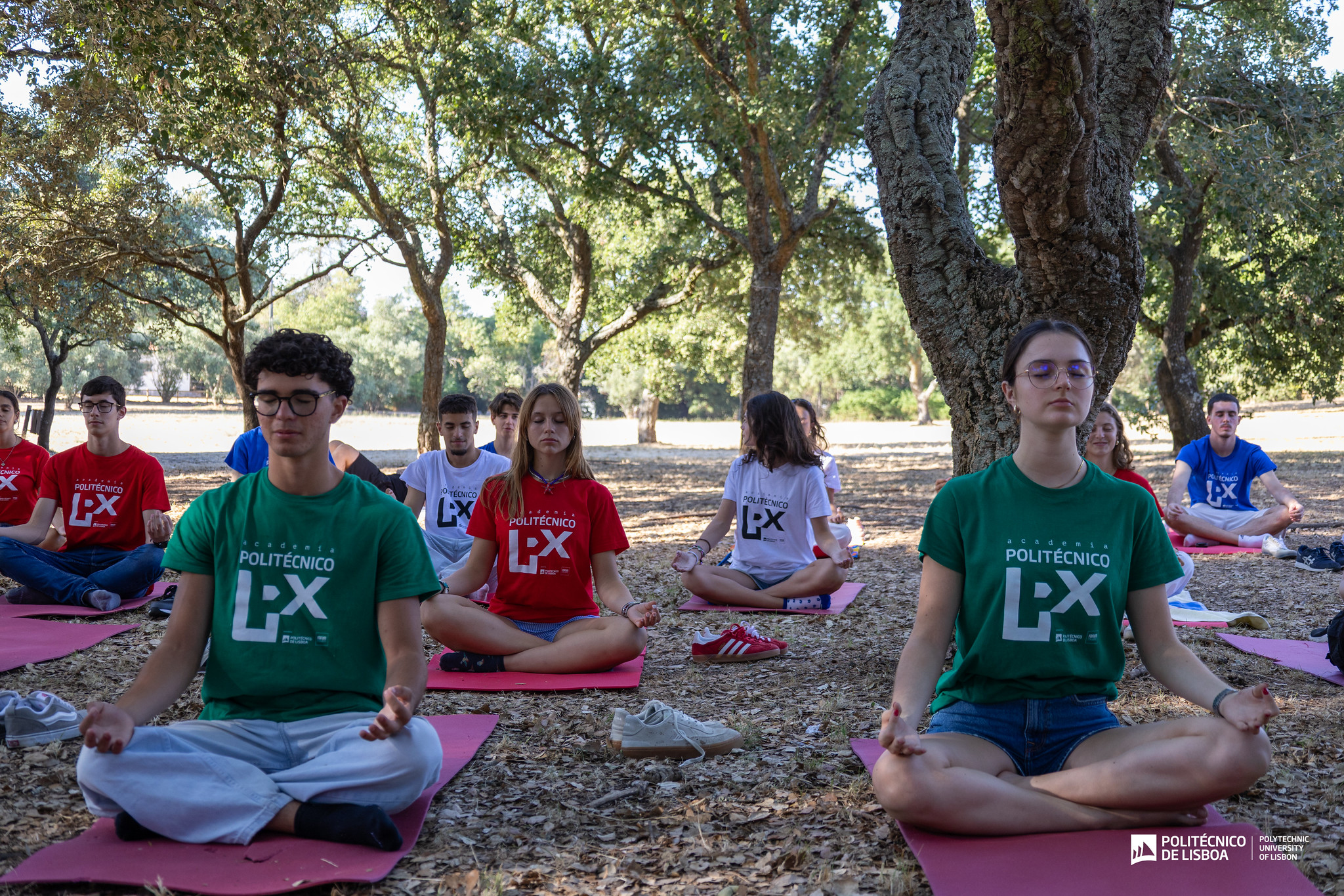 Academia de Verão Politécnico Lx numa aula de ioga, no parque do Calhau