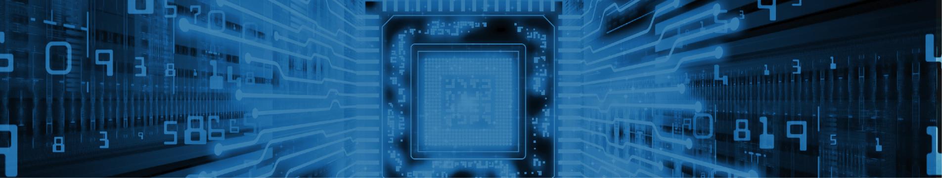 imagem a simular o virtual, onde é possível um chip quadrangular com números zeros e uns à volta