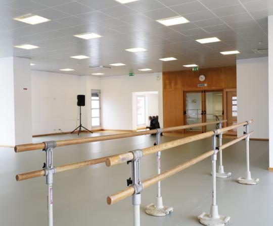 Imagem do estúdio da ESD onde visualizam 2 barras de dança