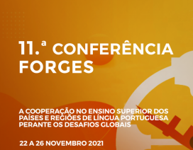 Cartaz de fundo laranja com parte de uma bussola branca com o texto 11ª Conferência FORGES
