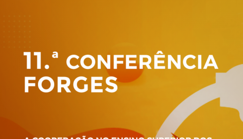 Cartaz de fundo laranja com parte de uma bussola branca com o texto 11ª Conferência FORGES