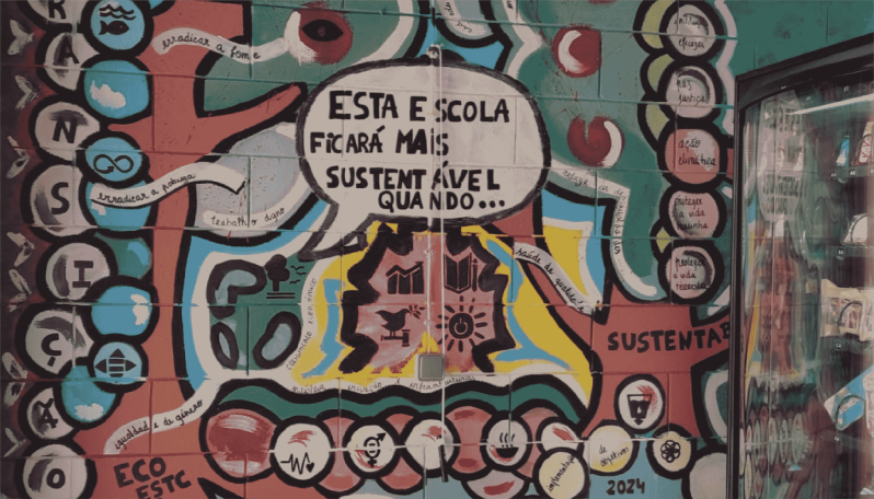 mural pintado por estudantes da esta