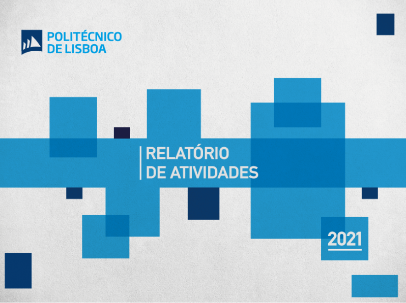 capa do relatório de atividades 2021 com grafismos azuis e o logotipo do IPL
