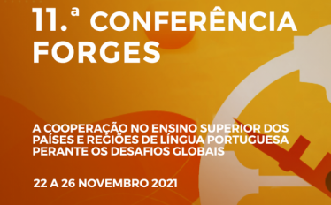 Cartaz de fundo laranja com parte de uma bussola branca com o texto 11ª Conferência FORGES