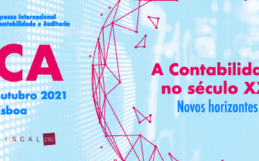 Imagem com fundo azul claro e com elementos decorativos a rosa vivo com o texto: XVIII Congresso Internacional de Contabilidade e Auditoria (CICA)