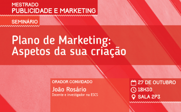 imagem de fundo vermelho com o texto: seminário Plano de MKT aspetos da sua criação