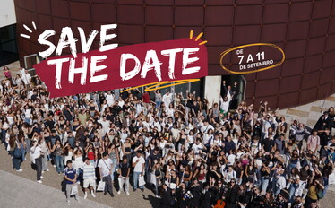 Imagem Save the date com um grupo de estudantes